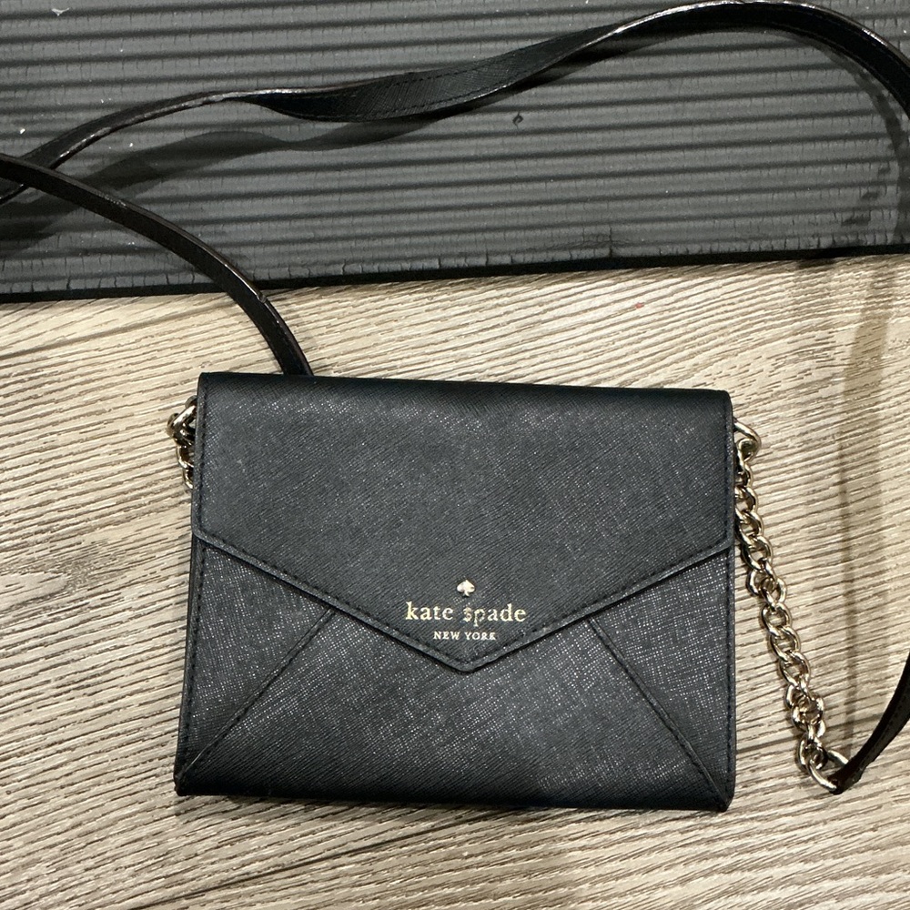 Kate Spade Cedar St. Black Saffiano Envelope Chain Crossbody Bag